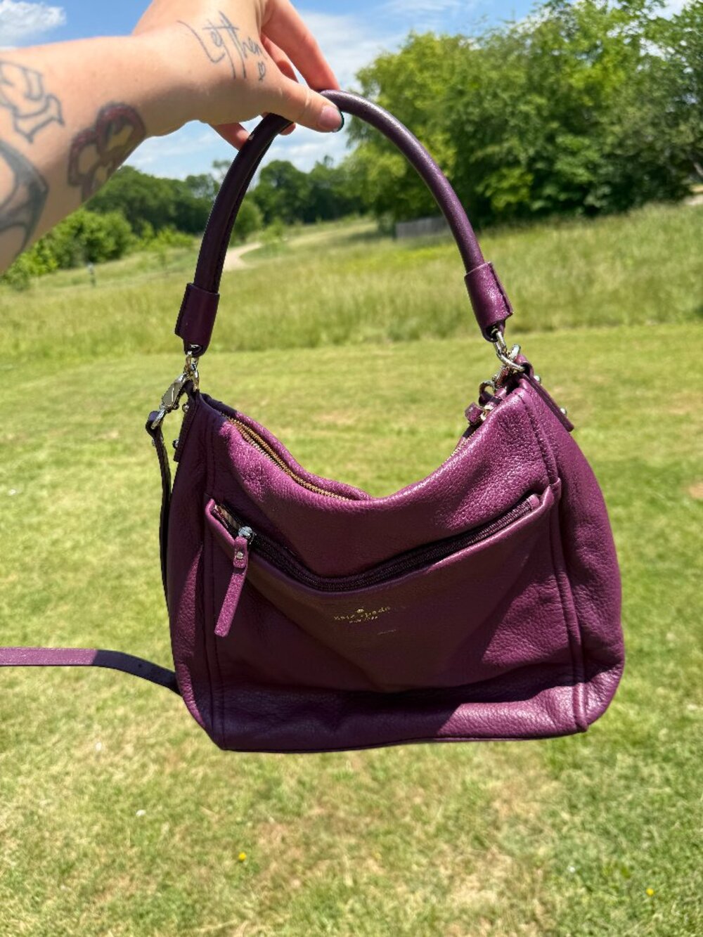 Kate Spade Purple Pebbled Leather Bag 11in Y2K Clean Girl Quiet Luxury 3559